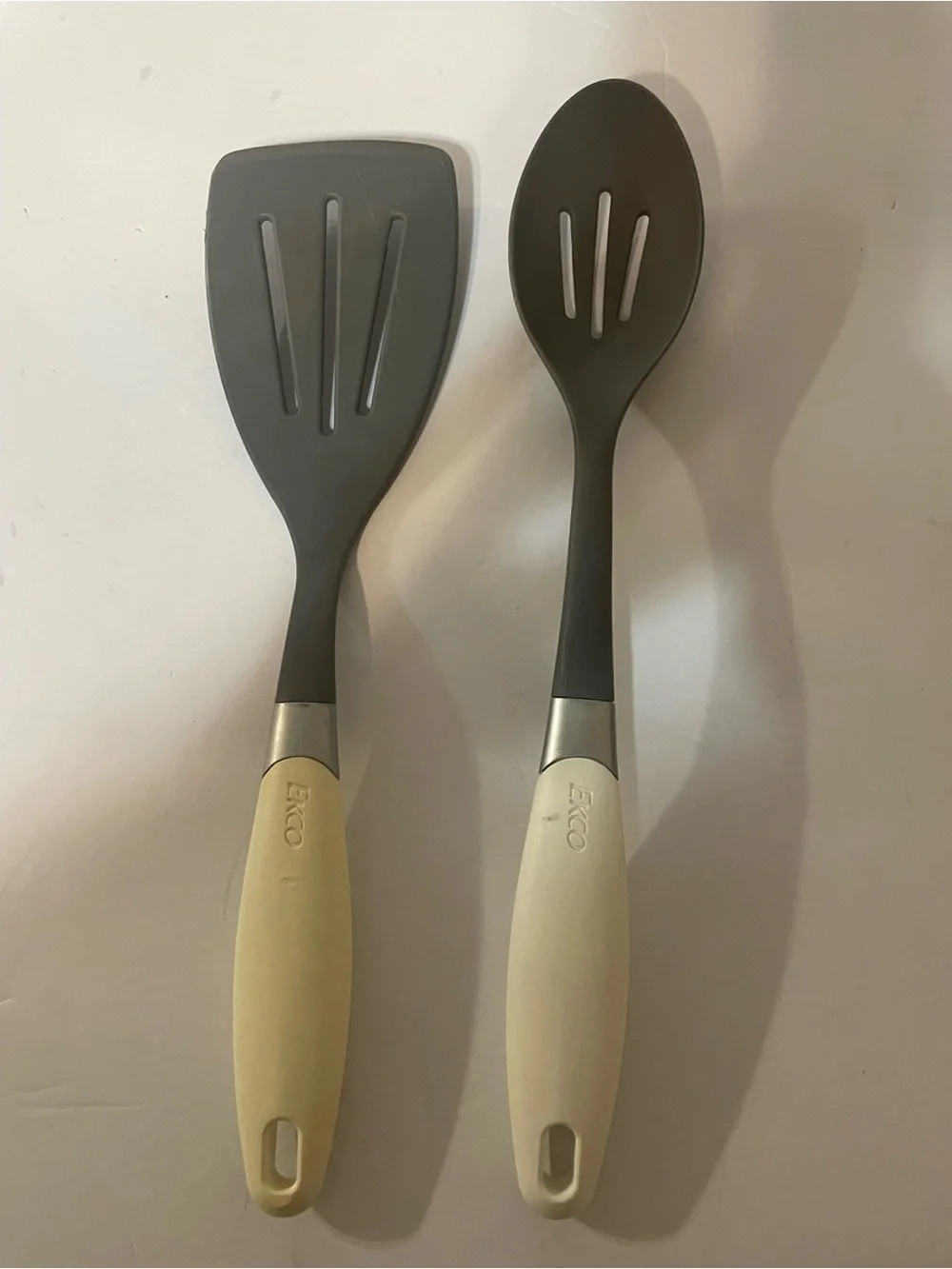 Ekco Nylon Gray and yCream Slotted Turner Spatula and Spoon Set